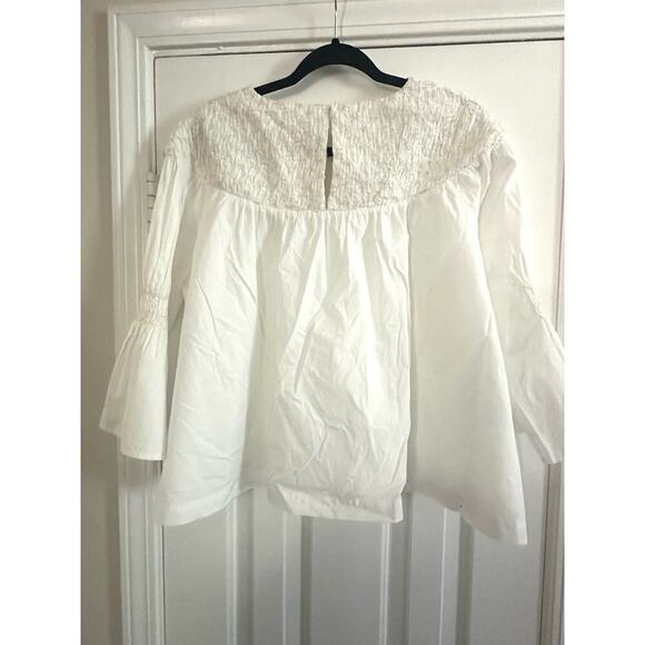MERLETTE Opheis White Tonal Cream/Ivory Embroidery Smocked Blouse Sz Extra Small - Picture 7 of 10